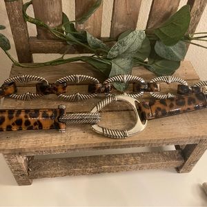 BRIGHTON LEOPARD CHAIN LINK ANIMAL PRINT PATENT LEATHER SILVER TONE BELT…